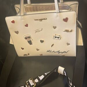 Karl Lagerfeld Cream Tote Bag with Heart Accents